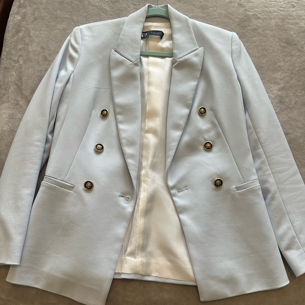 Zara Blue and Gold Blazer with Structured Silhouette - Picture 1 of 8